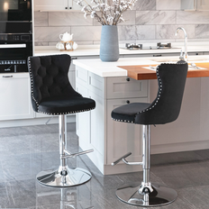 Golden Swivel Velvet Upholstered Bar Stools Set of 2 Seating Stool