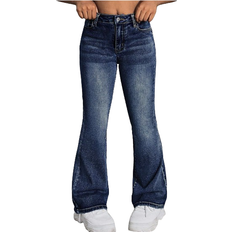 Girls school trousers Shein Tween Girl Y2K Retro Washed High Waist Cat Whisker Washed Flare Leg Jeans,Tween Girl Fall Clothes Back To School Streetwear Outfits