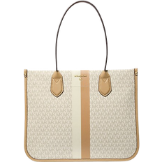 Natural Totes & Shopping Bags Michael Kors Heidi Large Stripe Signature Logo Tote Bag - Vanilla Combo