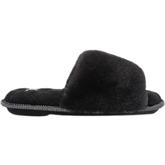 Longvbay Fuzzy Faux Fur Memory Foam Cozy Flat Spa Slide Slippers - Black