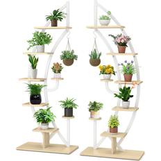 Pots, Plants & Cultivation Borough Wharf Set Of 2 Tall Wooden 8-Tier Plant Stand Rack Curved Half Moon Shape Ladder Shelf 155cm H x 60cm L x 30cm D