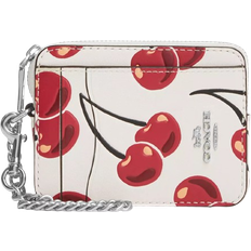 Credit Card Slots Card Cases Coach Zip Card Case With Cherry Print - Novelty Leather/Silver/Chalk Multi