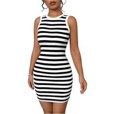 Shein Elenzga Striped Sleeveless Bodycon Mini Dress