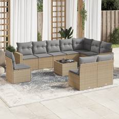 Mobilier de Jardin et d'Extérieur vidaXL 10-Tlg. Garten-Sofagarnitur mit Kissen Beige Poly Rattan Lounge-Set