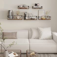 Williston Forge Set of 5 Floating Wooden Shelves with Bars Wall Shelf