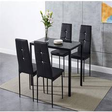 Dining Sets on sale Latitude Run Glass Table And 4 Soft Black Leather Chairs Dining Set
