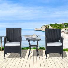ClassicLiving 3 Piece Rattan With Tier Coffee And - Black Bistro Set, Table incl. 2 Chairs