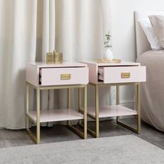 Pink Bedside Tables Canora Grey Pair Of One Drawer Tables Elle Black Range Pink 57.5cm H x 40cm W x 40cm D Bedside Table