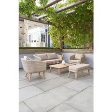 Pacific Lifestyle Cabon Corner Seating - Beige Natural Wood (6) Outdoor Lounge Set