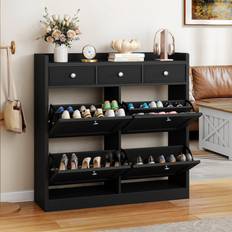 Brayden Studio 18 Pair Storage Cabinet Matte Black Shoe Rack