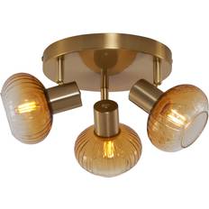 Glass Spotlights QAZQA Moderne Deckenstrahler Gold I Messing mit Bernstein Glas Rund 3-Flammig Spotlight