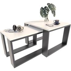 Per la vita Mit Loft Beistelltisch Holztisch Weiß Schwarz Couchtisch 60x60cm 2Stk.