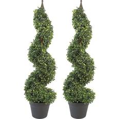 Metal Artificial Plants Leaf Boxwood Spiral Tree Tower Pair 90cm Artificial Plant