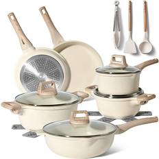 Just Perfecto med 15 Kastruller och Stekpannor Non-Stick Köksredskapsset Vit Granit Induktion Set med lock 15 delar