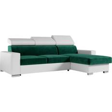 Verstellbare Kopfstützen L Couch Polstersofa mit Bettkasten FOX-L Dunkelgrün/Weiß Sofa