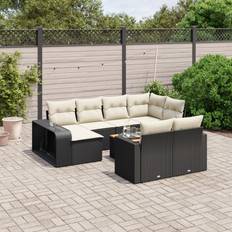 vidaXL Garten-Sofagarnitur Mit Kissen Schwarz Poly Rattan Lounge-Set