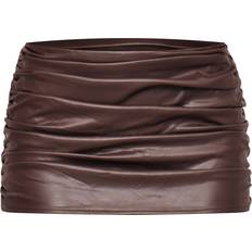 Leather Imitation Skirts PrettyLittleThing Chocolate Brown Faux Leather Ruched Mini Skirt