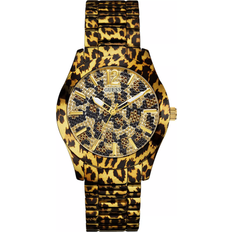 Guess Sport Dameklokke Med Stållenke Og Leopardmønster