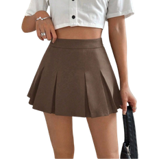 Shein Womens Solid Color Pleated Mini Casual Skirt