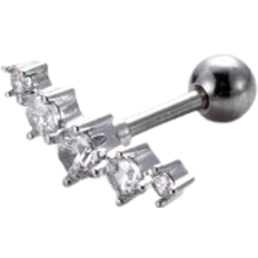Silver - Women Piercings Shein 1pc Exquisite Fashionable Stainless Steel Cartilage Piercing Earring With Crystal