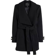 River Island Womens Black Short Belted Wrap Coat