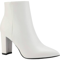 Dream Pairs DREAM PAIRS Women's White Pu Chunky Heel Ankle Booties Pointed Toe Short Boots BM Sianna-1