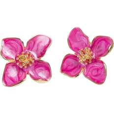 Shein 1pair Colorful Oil Drip Four-Petal Flower Shaped Dopamine Stud Earrings For Women, Simple & Sweet Daily Accessory, Perfect Gift For Vacation Valentines,Mom,Mother,Mother's Day,Gift