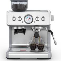 COWSAR 2-Cup Silver Brushed Stainless Steel 15 Bar Espresso Machine