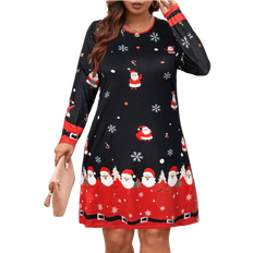 Shein Plus Santa Claus Printed Long Sleeve Dress