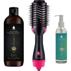 Pursonic Hair Strengthening Bundle Fractionated Coconut Oil One-Step Hair Dryer & Volumizer Brush and Cold-Pressed Castor Oil - Black