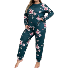 Shein Women'S Plus Floral Printed Long Sleeve Top And Long Pants Pajama Set