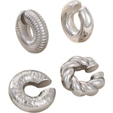 Clipsörhängen Shein 4pcs Exaggerated Personality Spiral Circle Shaped Wire Threaded Hollow Cylinder Silver Ear Clip Earrings, Fashionable Earring For Women's Ever