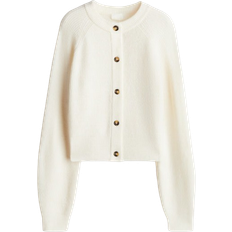 H&M Ribbstickad Kofta - Beige Crèmevit