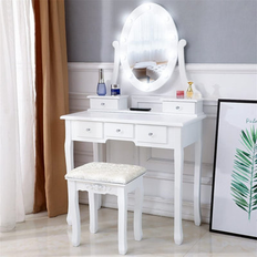 Latitude Run Versatile Makeup Vanity Desk w Stool Set Milk White Dressing Table