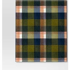 Room Essentials Printed Plaid Plush Throw Green Multi Blankets Multicolor, Green (152.4x127cm)