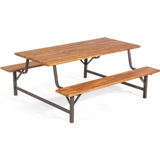 Wood Picnic Tables Forclover 71-in Brown Wood Rectangle Picnic Table