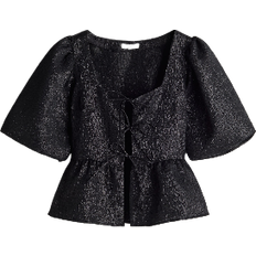 H&M Jacquard Weave Tie-Front Blouse - Black