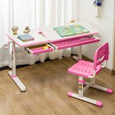 Tavoli [en.casa] Scrivania per Bambini Sauda Piano Inclinabile e Regolabile in Altezza Rosa Bianco