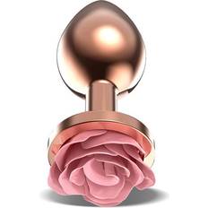 AfterDark Rosegold Metal Anal Plug With Pink Rose Medium