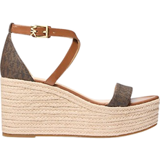 Michael Kors Serena Signature Logo and Leather Wedge Sandal - Brown