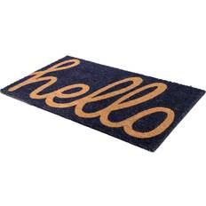 Habitat Non Slip Doormat Durable Thin Natural Coir Rubber Entryway Front Door Porch Patio Cursive Hello Blue