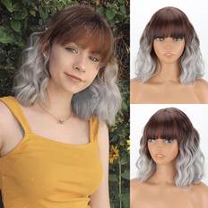 Grey Wigs Missqueen Short Ombre Silver Wig Grey Wavy Bob