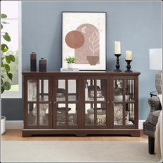 Winston Porter Antique Display with Doors Cherry 32.09 H x 59.06 W x 15.75 D Glass Cabinet