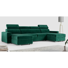 MKS Meble Ecksofa mit Schlaffunktion und Bettkasten FOX-U Dunkelgrün Sofa 306cm 6-Sitzer