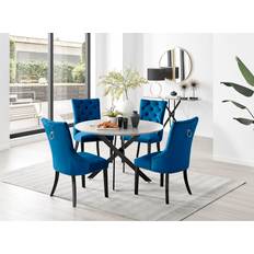 Tierra Modern Chrome Metal & Glass Round Table with 4 Luxury Button Velvet Chairs