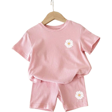 Shein Baby Girl Casual Simple Flower Pattern Short Sleeve TShirt And Shorts Set Suitable For Summer