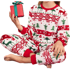 Shein Girls Flannel Christmas Pajamas Set With Deer Tree Pattern Long Sleeve Top Pants Casual Cozy Winter Sleepwear