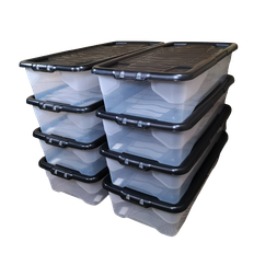 8 x 42L Clear Under Bed With Black Lid
