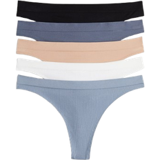 H&M Seamless Thong Briefs 5-pack - Dusty Blue/Pigeon Blue/Beige