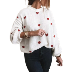Shein Cute Love Random Jacquard Pullover Sweater - Casual